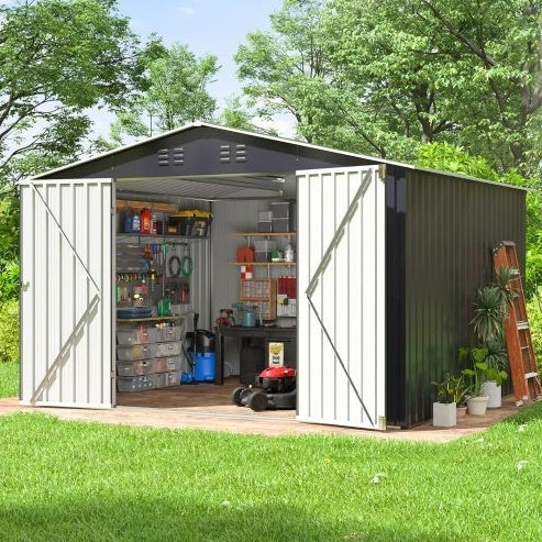 Outdoor Sheds 6FT X 8FT Outdoor Storage Clearance, Metal Anti-Corrosion Utility Tool House With Lockable Door Shutter Vents, Waterproof Storage Garden Shed For Lawn Patio