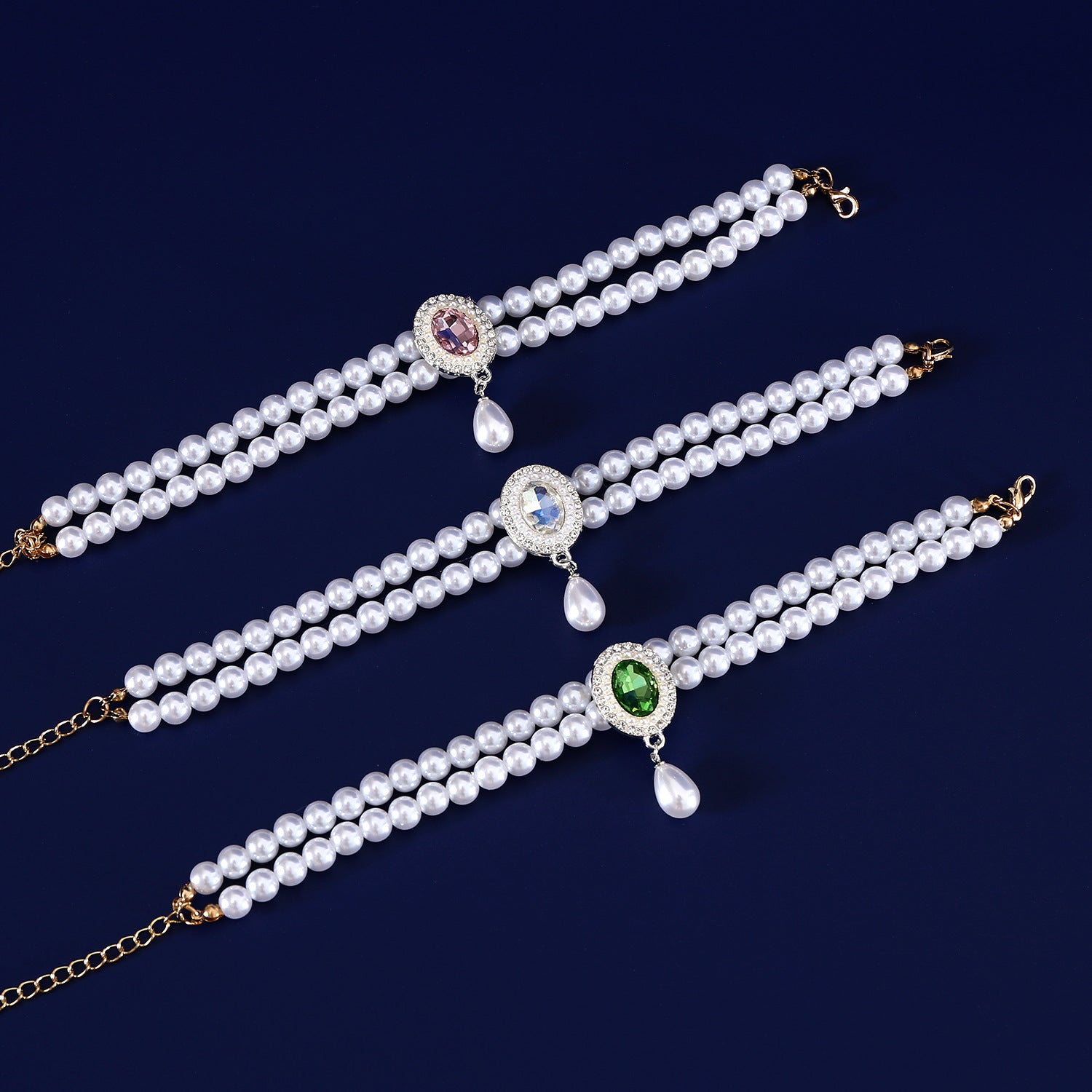 Double-layer Pearl Pet Necklace Maltese Puppy Luxurious Color Gem Pendant Princess Collar