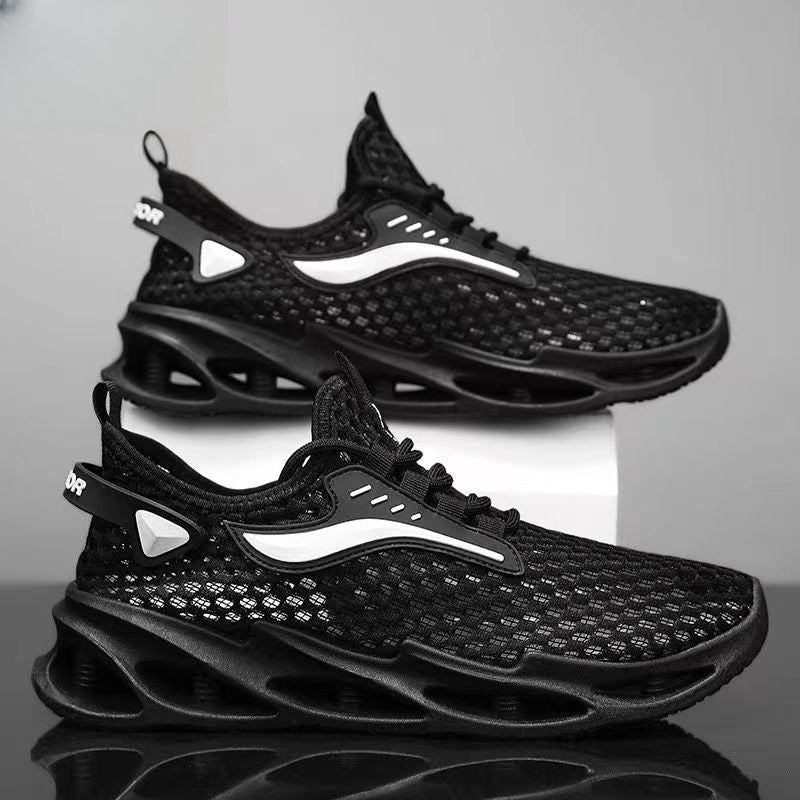 Men's Lace-Up Sneakers Mesh Sports Shoes Fashion Hollow-Sole Low Top Running Shoes