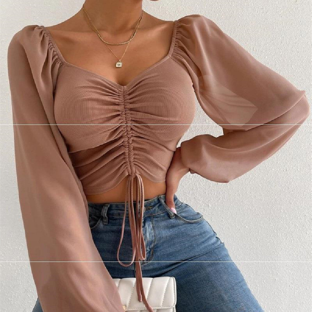 Women V-Neck Mesh Sexy Top