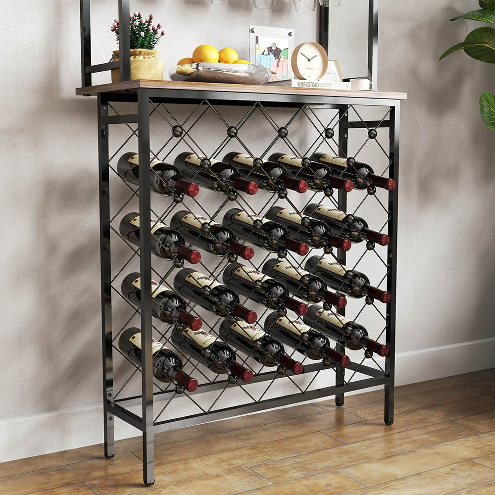 Freestanding Floor Wine Rack,Tall Wine Holder Stand With Wine Glass Holder,Storage Shelves