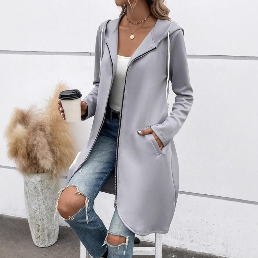 Personality Street Zip Hooded Long Velvet Lining Sweatshirt