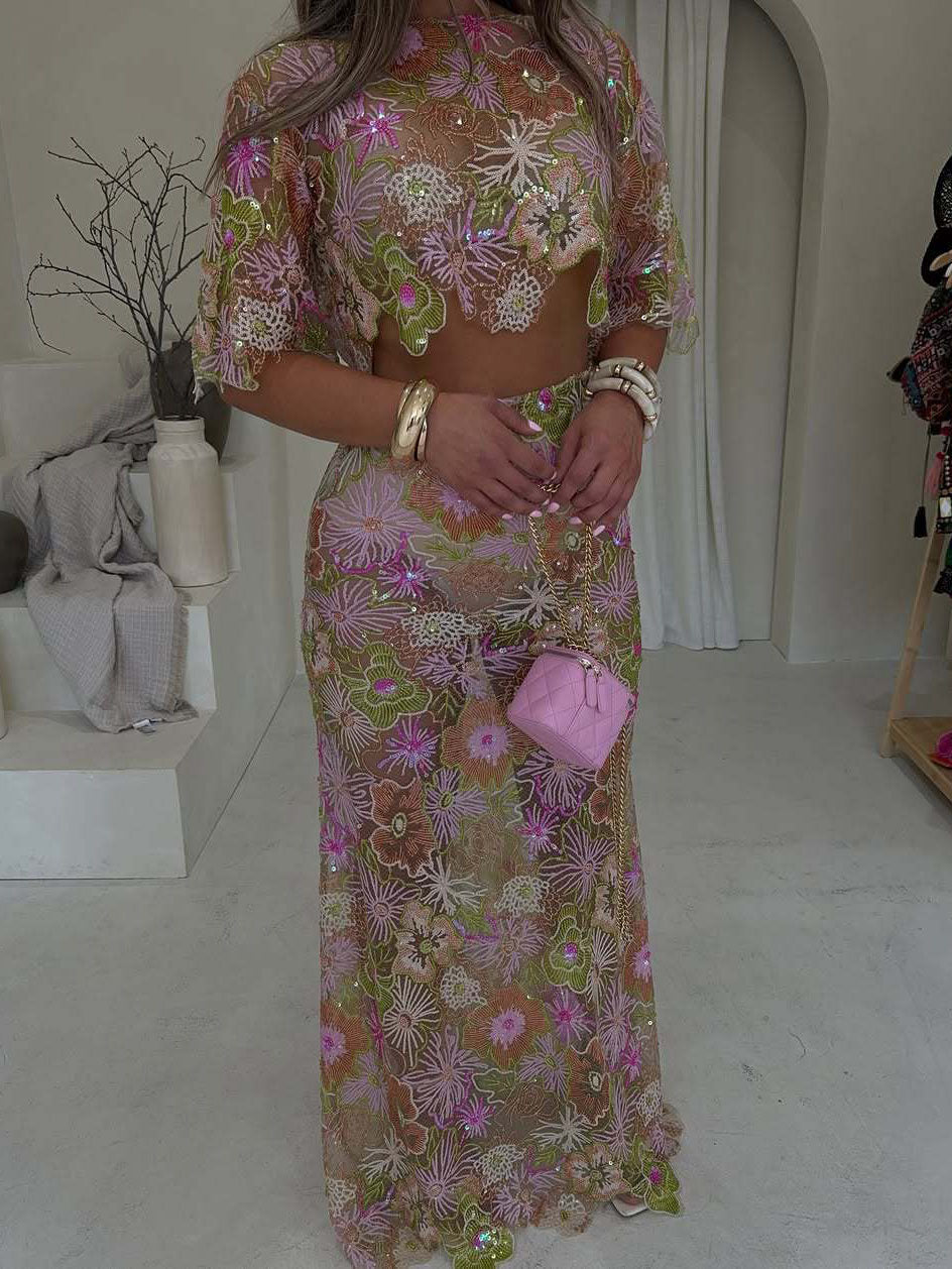 Embroidered Sequined Heavy-Duty Party Dress Set