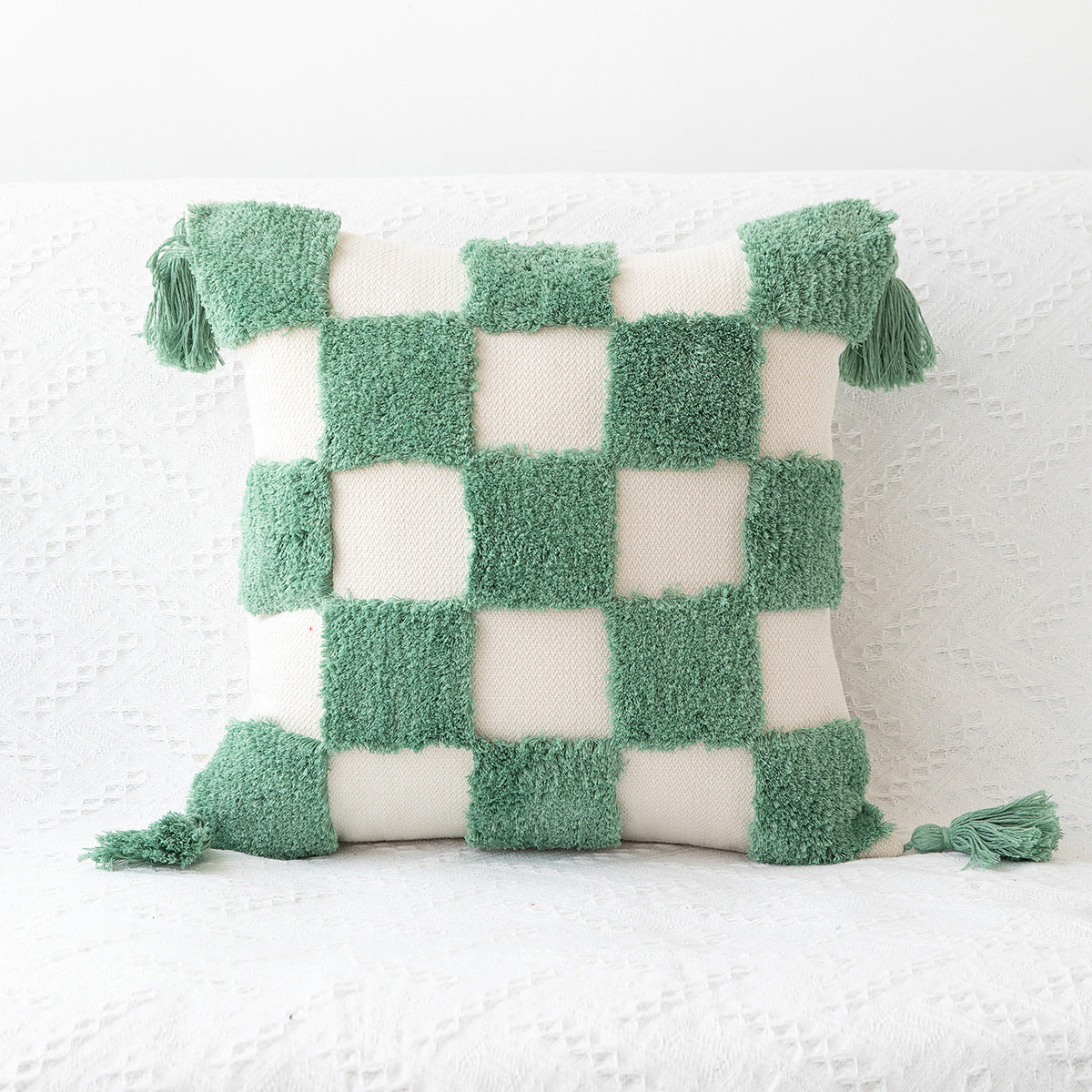 Hand-Woven Craft Tufted Colorful Red Pillowcase