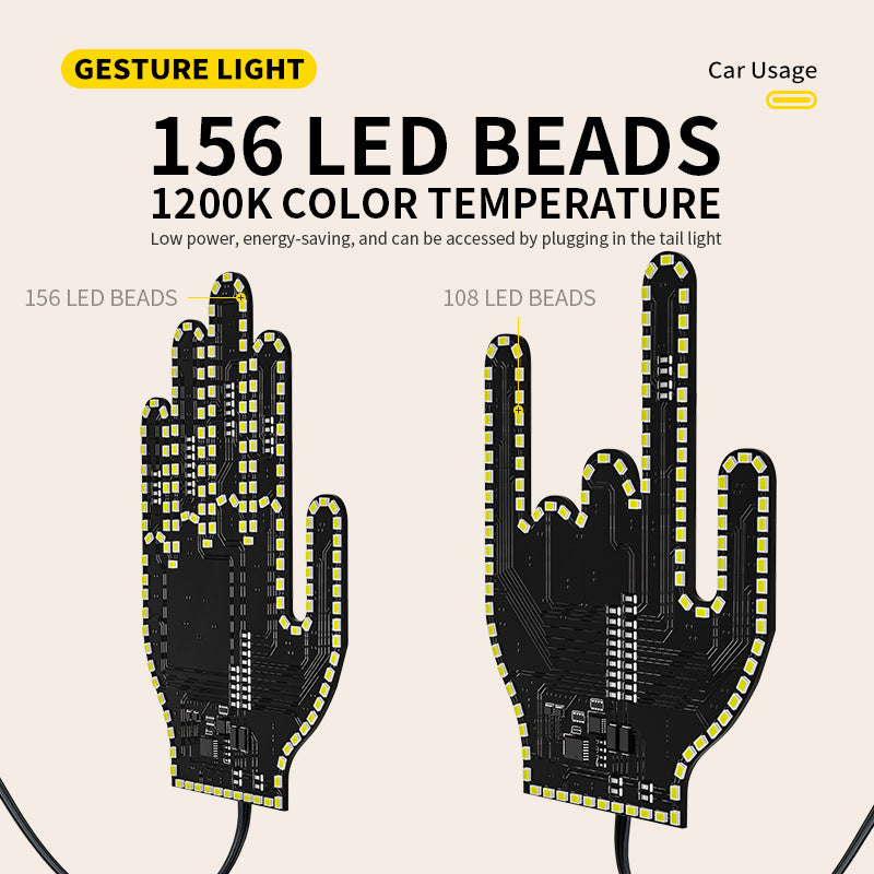 LED Stickers for Car Window, Car LED Sign Finger Lights Funny Car Accessory Gifts for Men, Hand Gesture Light for Car, Finger Gesture Light with Remote