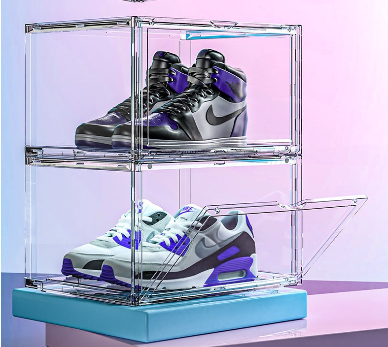 High Transparent Shoe Box Storage Display Side Door Magnetic Suction