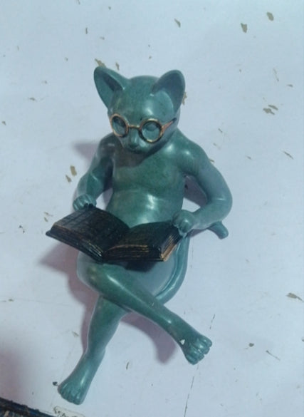 Garden Resin Craft Sculpture Literature Cat Reading Book