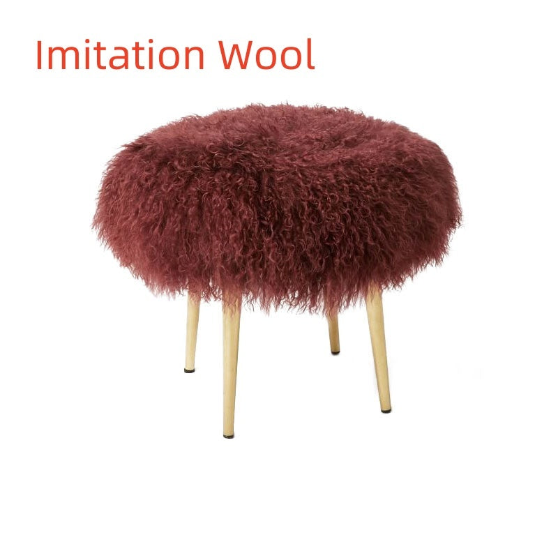 Tan Wool Makeup Dressing Shoe Changing Low Stool