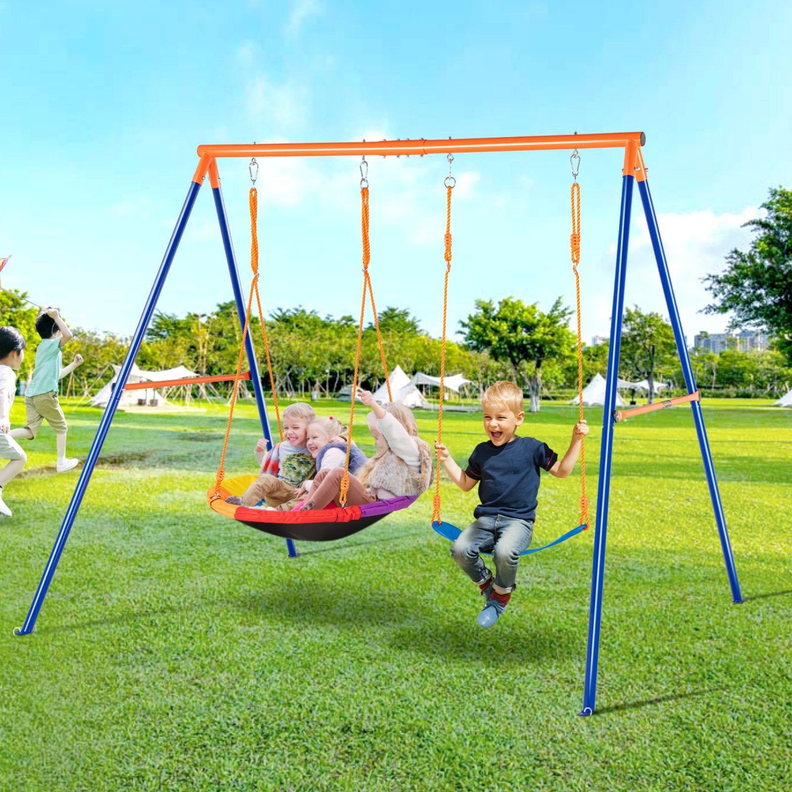 Swing Sets For Backyard 1 Saucer 1 Belt Swing Seat A-Frame Metal Stand