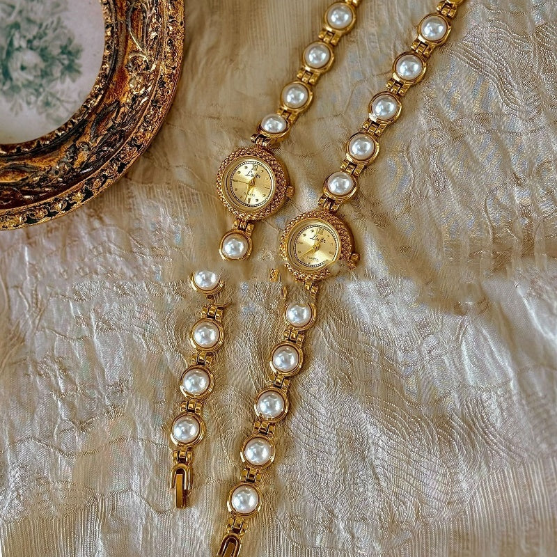 New Mid-Ancient Light Luxury Pearl Bracelet Watch Temperament