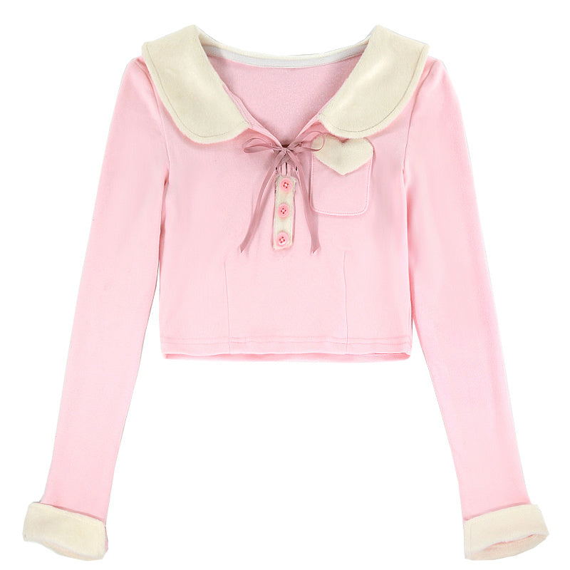 Pure Desire Love Stitching Knitted Long-Sleeved Slimming Inside