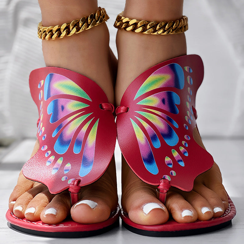 Butterfly Print Round Toe Flip Flops, Comfortable Summer Beach Shoes, Casual Women's Footwear, Perfect For Poolside And Daily Wear