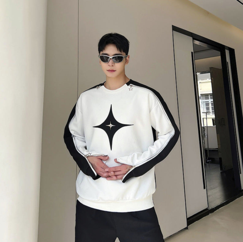Long-Sleeved Sweater With Deconstructed Zipper Stitching Design