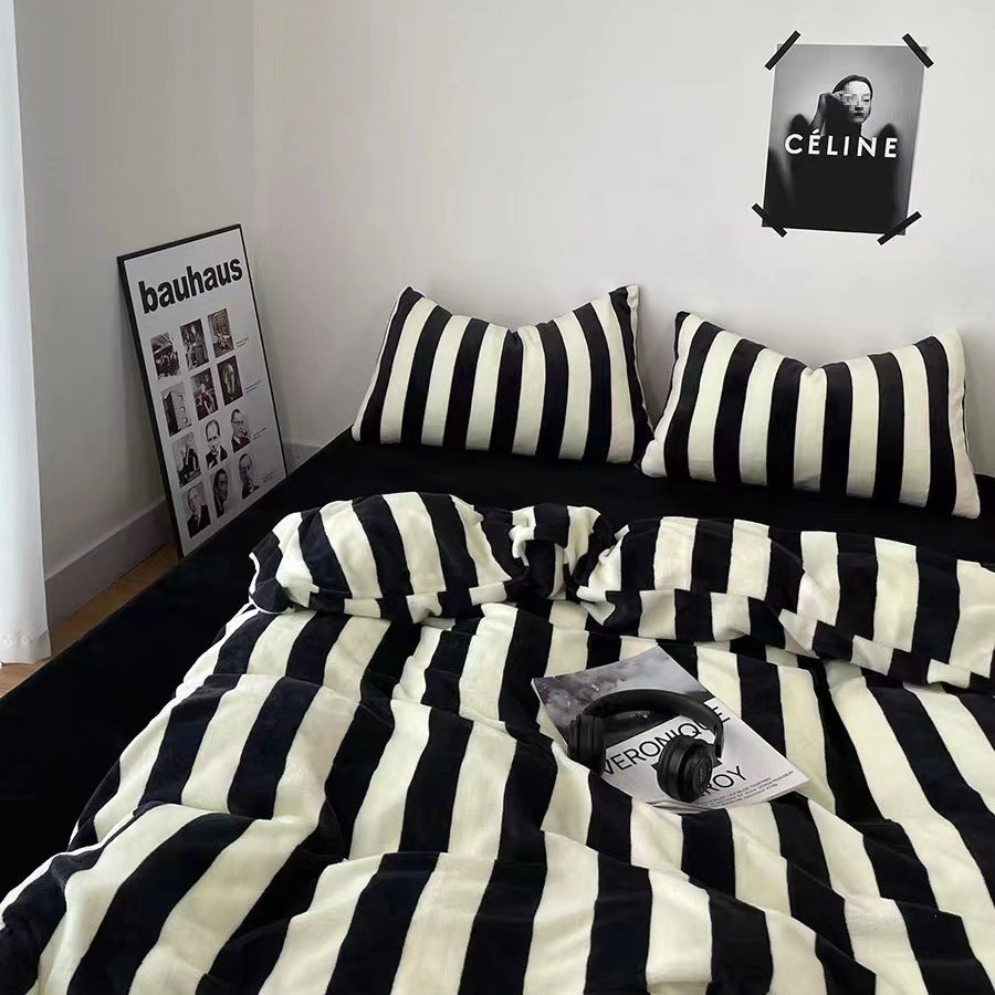 Double-Piece Foggy Gray Quilt Cover Four-piece Bedding Sheet Dormitory Bed Three-Piece Set