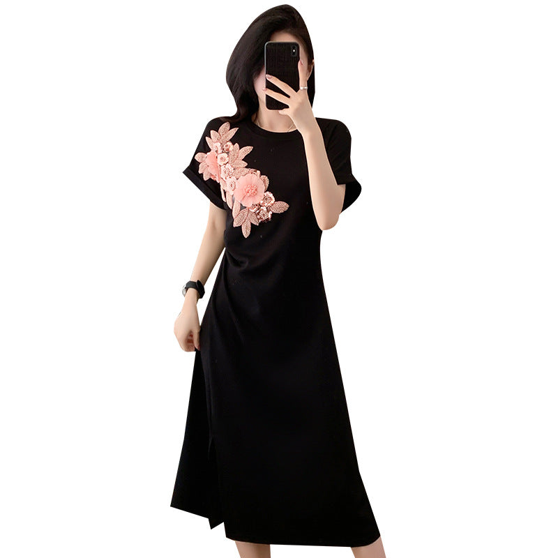 Western Style Fat Sister Black Dress Elegant Slim Fit Slimming