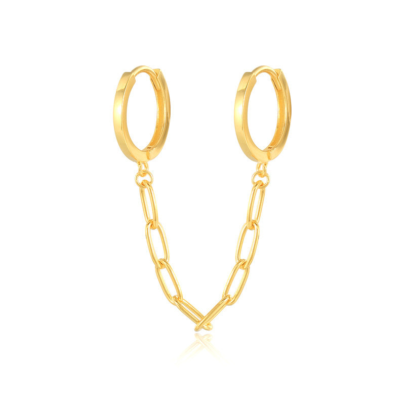 Sterling Silver Pentagram Diamond Chain Tassel Stud Earrings
