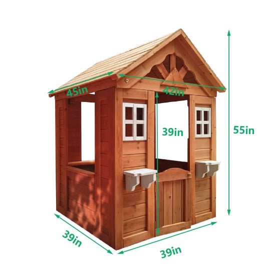 All-Wood Children's Playhouse With 2 Windows And Pot Stands