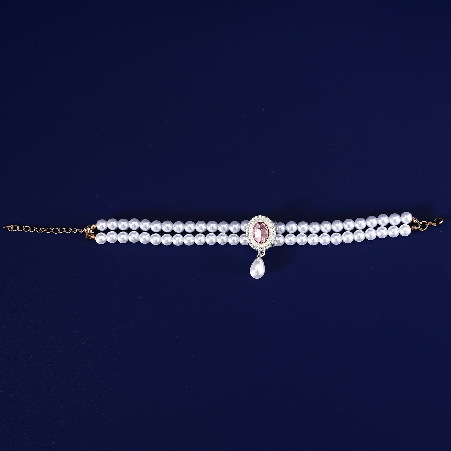 Double-layer Pearl Pet Necklace Maltese Puppy Luxurious Color Gem Pendant Princess Collar