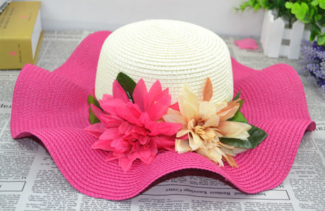 Women's Summer UV Protection Sun Protection Big Brim Sun-Proof Straw Hat Summer Hat Wave Flower Sun Hat Beach Hat