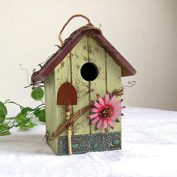 Wooden Bird House Outdoor Pendant