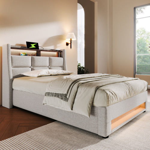 A Metal Bed Frame Made Of Linen Material