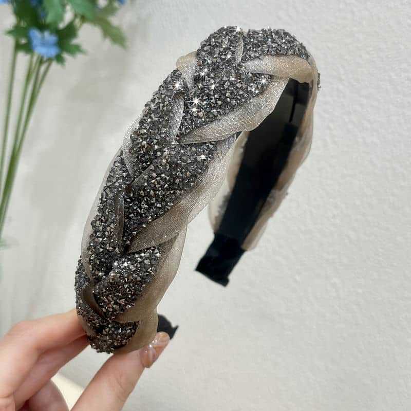 Non-Slip Rhinestone Heavy Industry Wide-brimmed Twist Braid Hair Band High Stove Top Hairpin