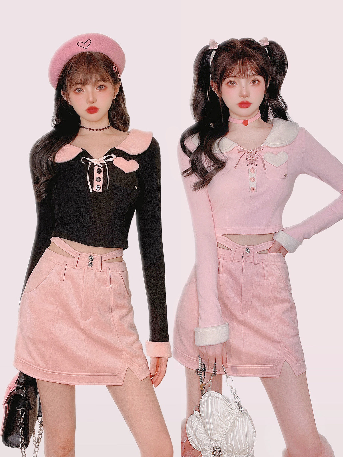 Pure Desire Love Stitching Knitted Long-Sleeved Slimming Inside