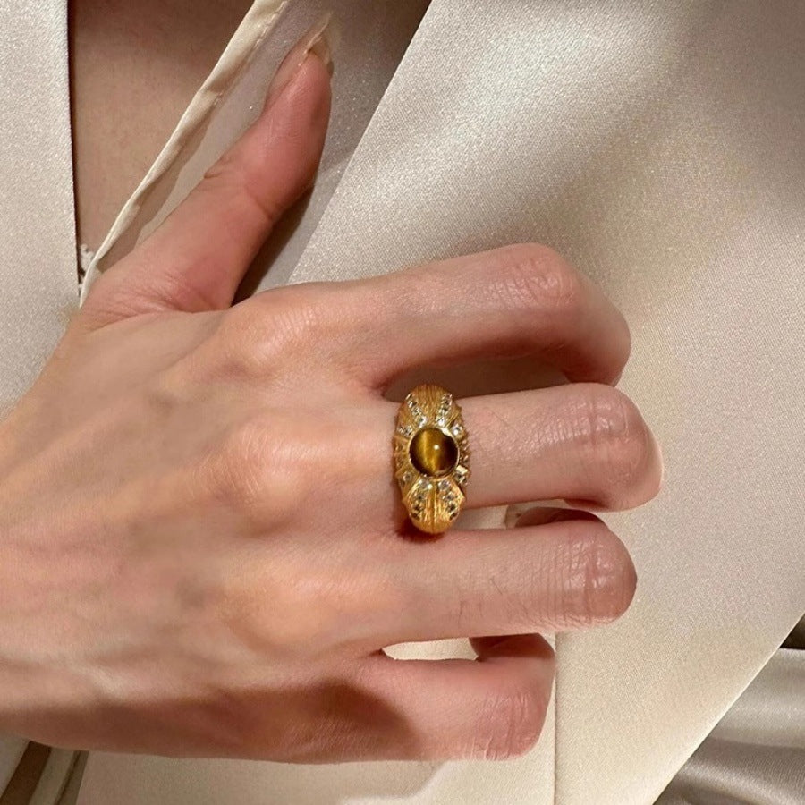 Antique Zircon Brushed Ring Female Retro Minority