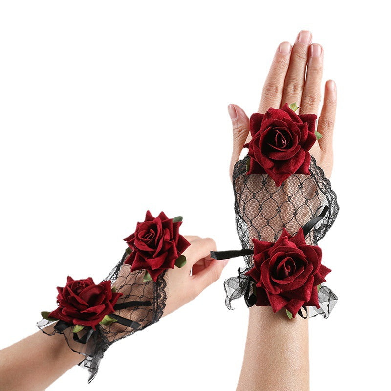 Harajuku Style Dark Lolita Girl Lace Gloves Lace Mesh Transparent Thin Lolita Photo Props White