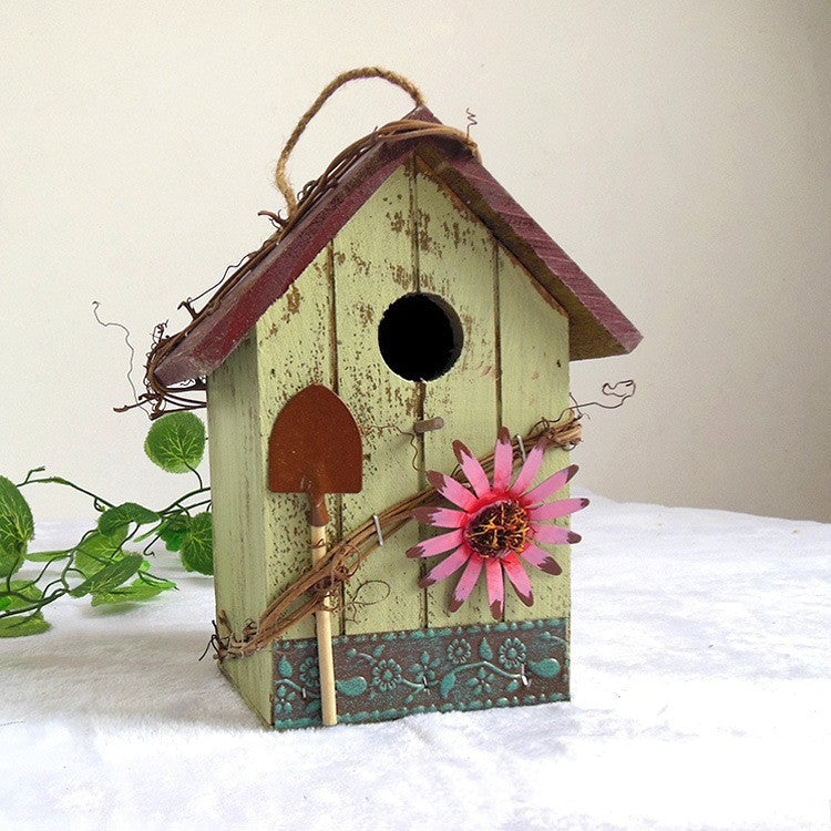 Wooden Bird House Outdoor Pendant