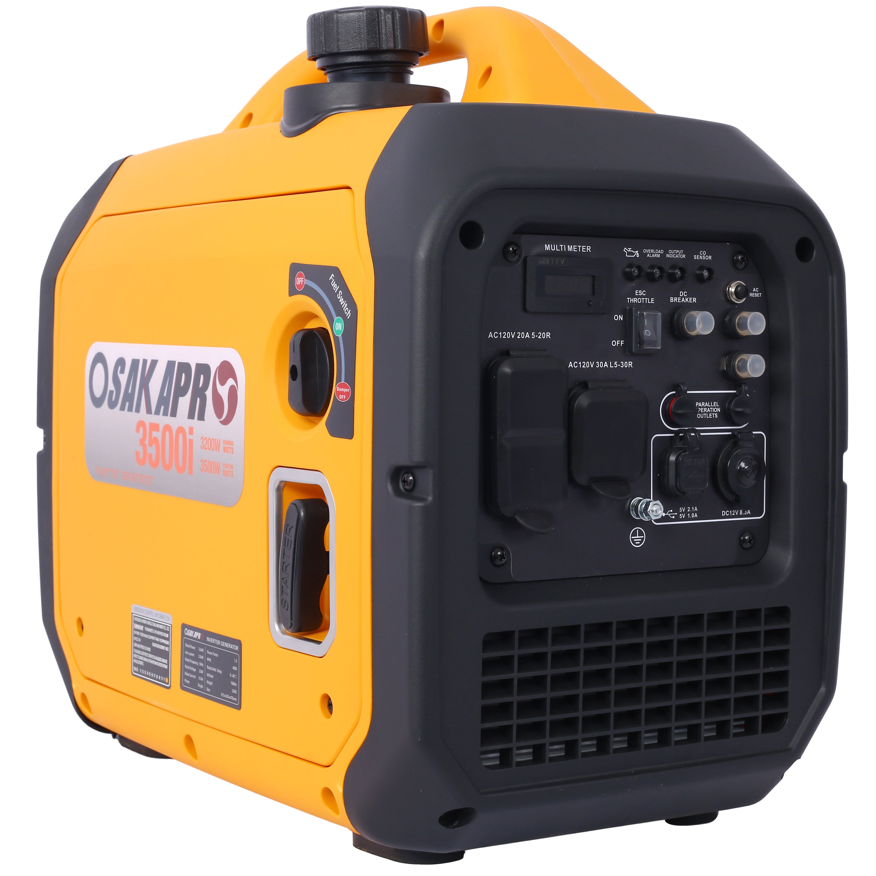 3500 Watt Portable Inverter Generator Gas Powered, EPA Compliant With CO SENSOR, Compact And Lightweight For Home Backup Power, Outdoor Camping, RV And Trailer