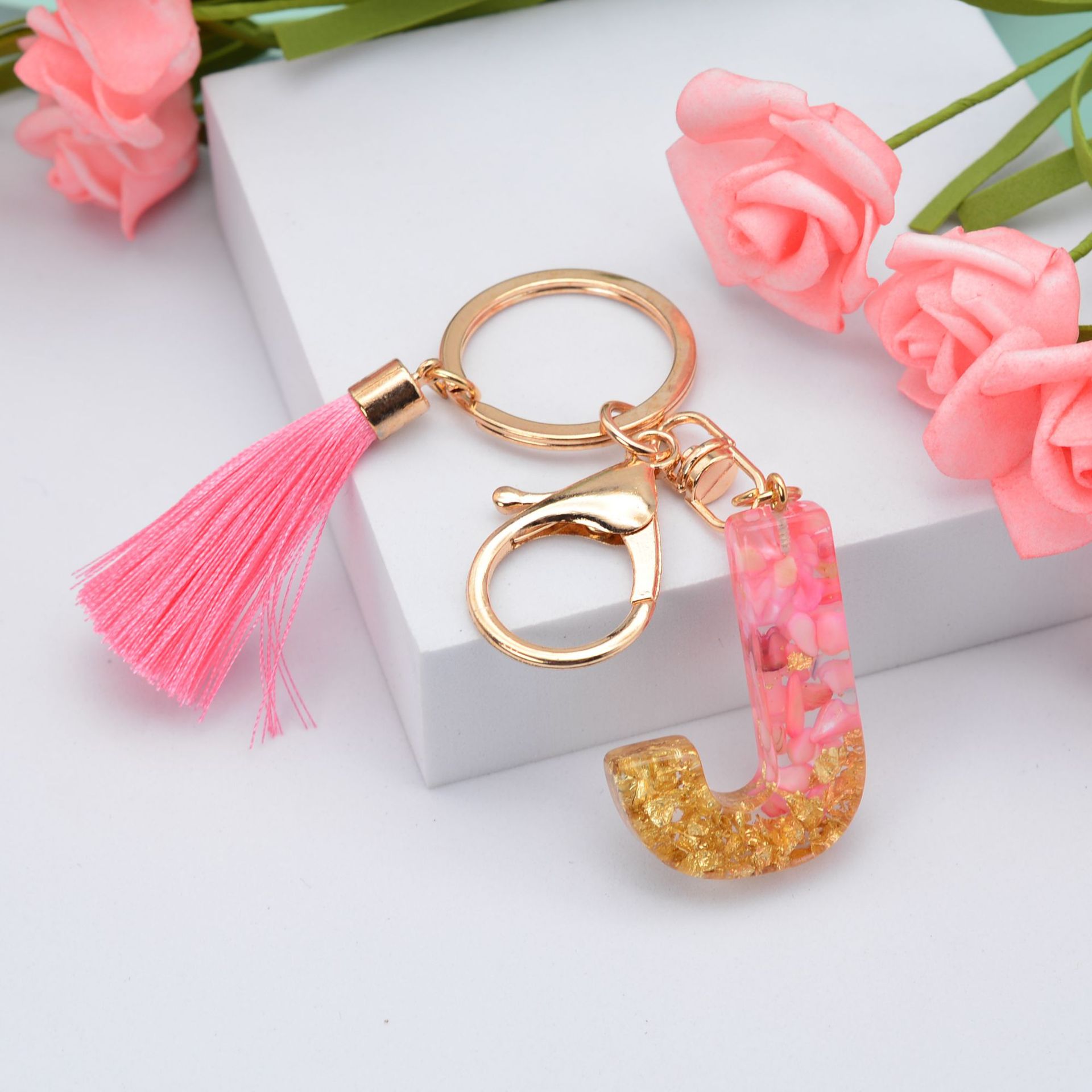 26 English Letters Leather Ball Stone Pendant Key Chain