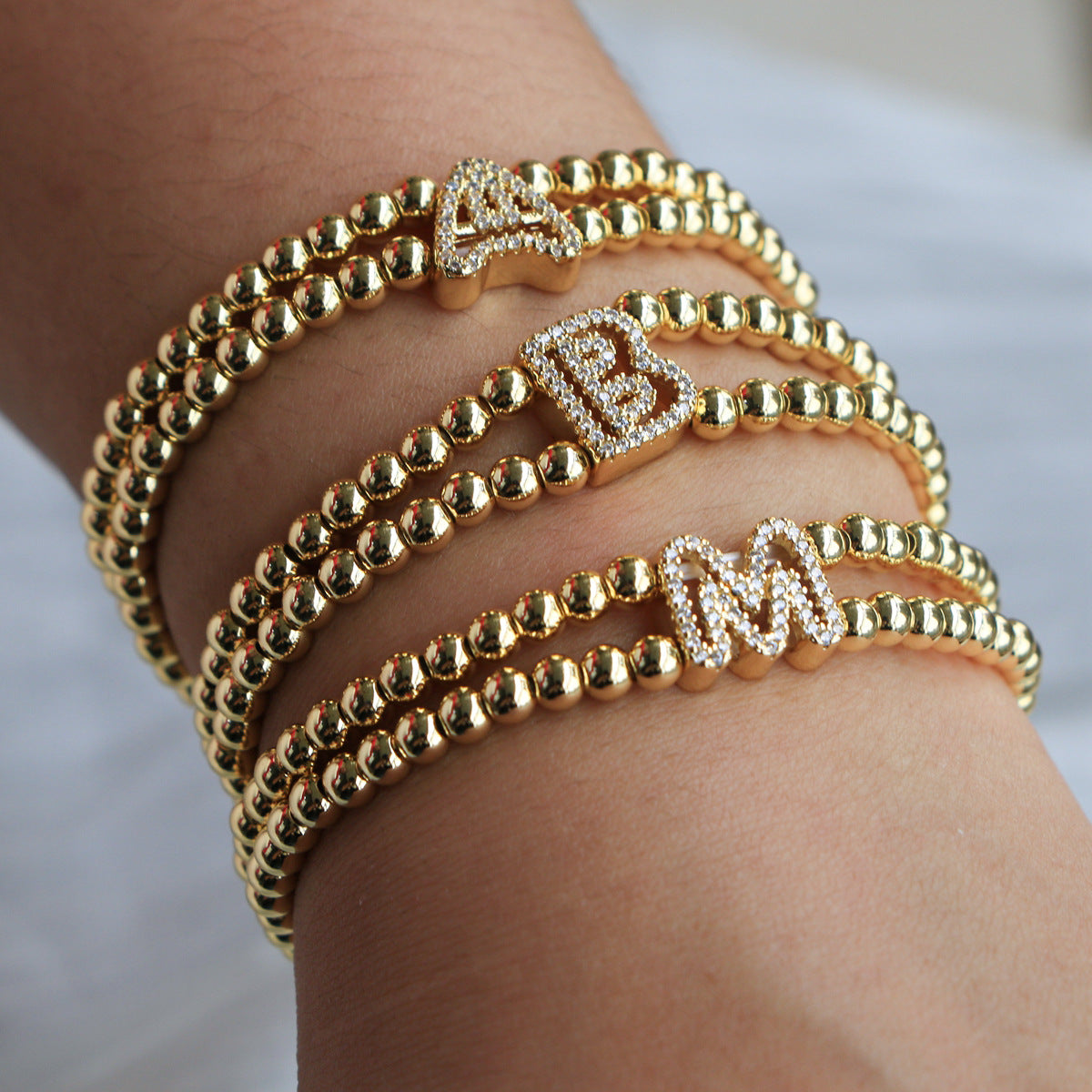 Copper-Plated 18k Gold Zircon Bead Bracelet