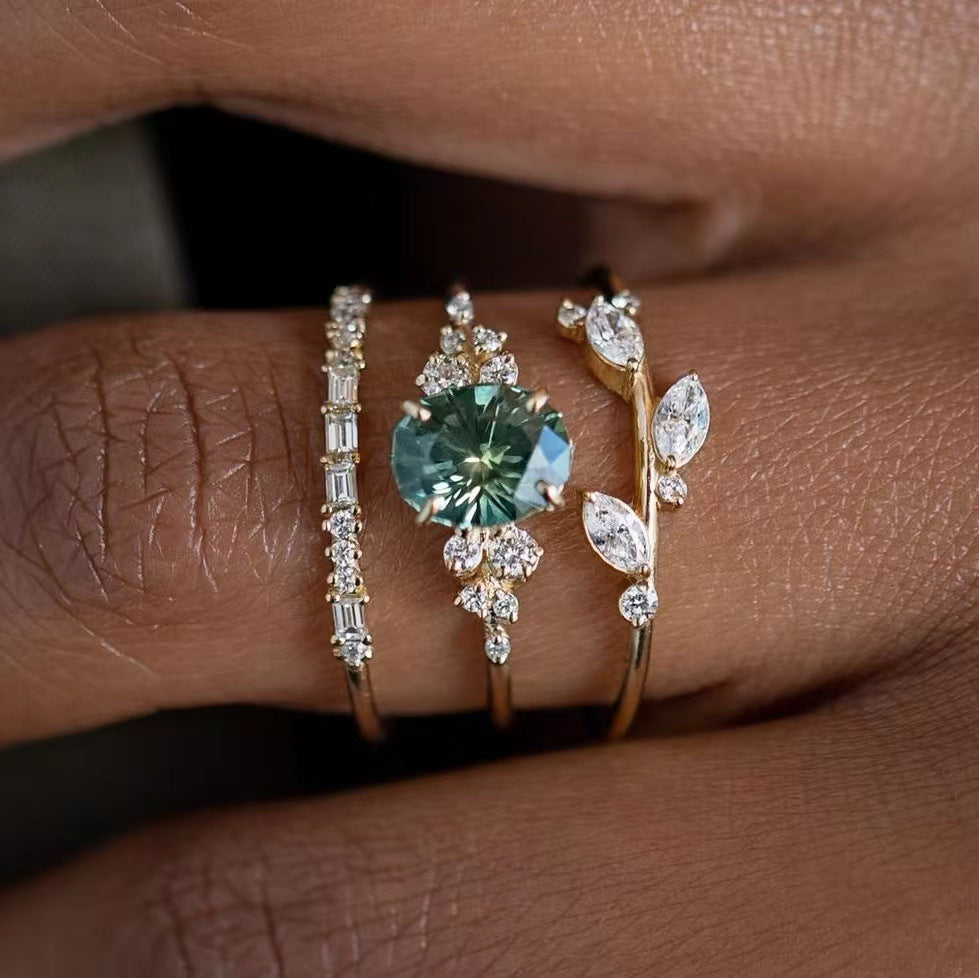 Light Luxury Temperament Flower Ring Three-Piece Ring Set