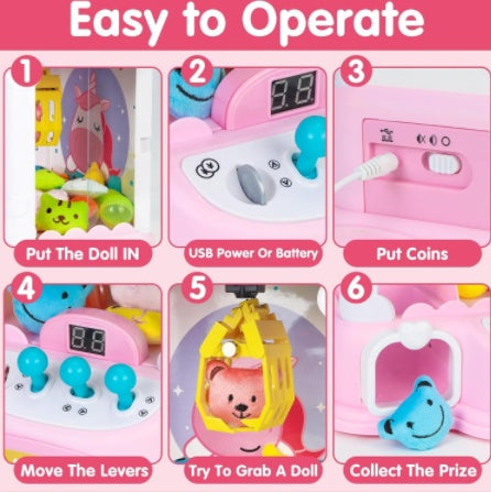 Girl's Mini Claw Machine, 40.64cm Unicorn Toy Suitable For Children Aged 6-8, Arcade Game Toy Vending Machine, With LED Lights And Adjustable Sound Gift