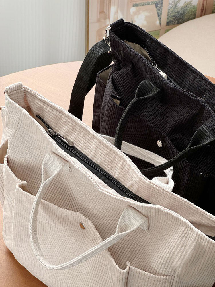 Thick Corduroy Shoulder Bags Simple All-Match Commute Totes Student Leisure Artistic Portable Messenger Bag