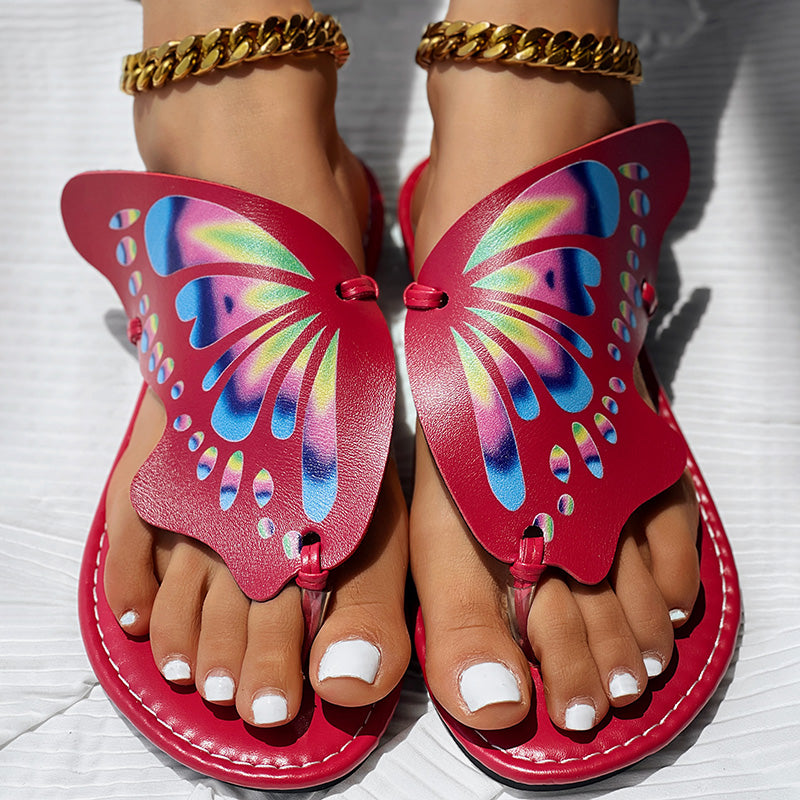 Butterfly Print Round Toe Flip Flops, Comfortable Summer Beach Shoes, Casual Women's Footwear, Perfect For Poolside And Daily Wear