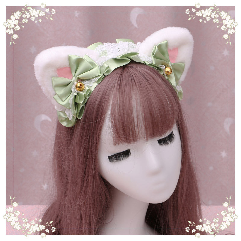 A Lovely Japanese Lolita Hairdress, Catwoman Plush Lolita Headdress, Lace Cat Ear Hair Band