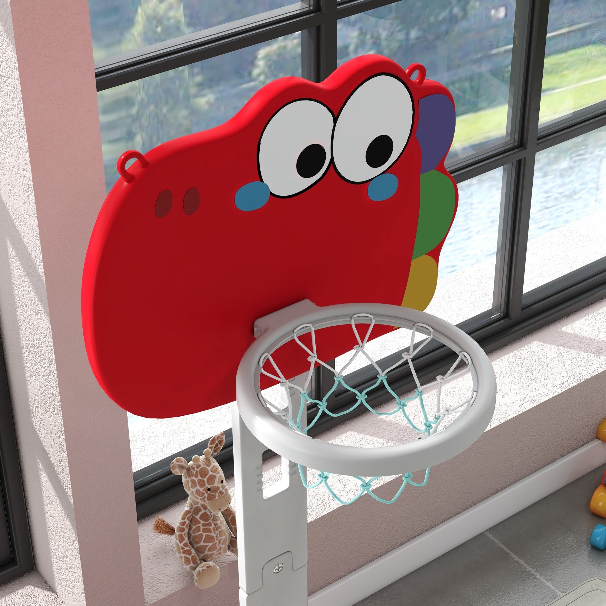 Adjustable Height 4.4-5 ft Kids Basketball Hoop, 5 in 1 Design, for Indoor Use, Red