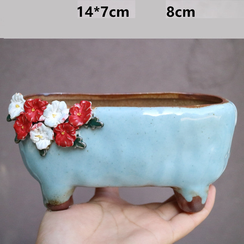 Strawberry Stoneware Succulent Plant Pot