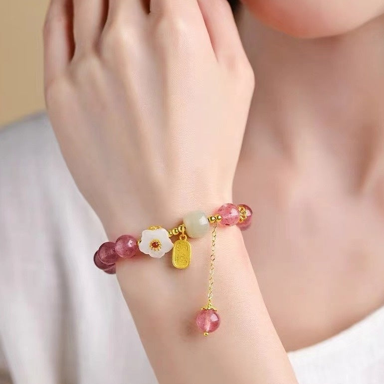 Hetian Jade Peach Blossom Strawberry Quartz Bracelet Girls' Crystal Bracelet