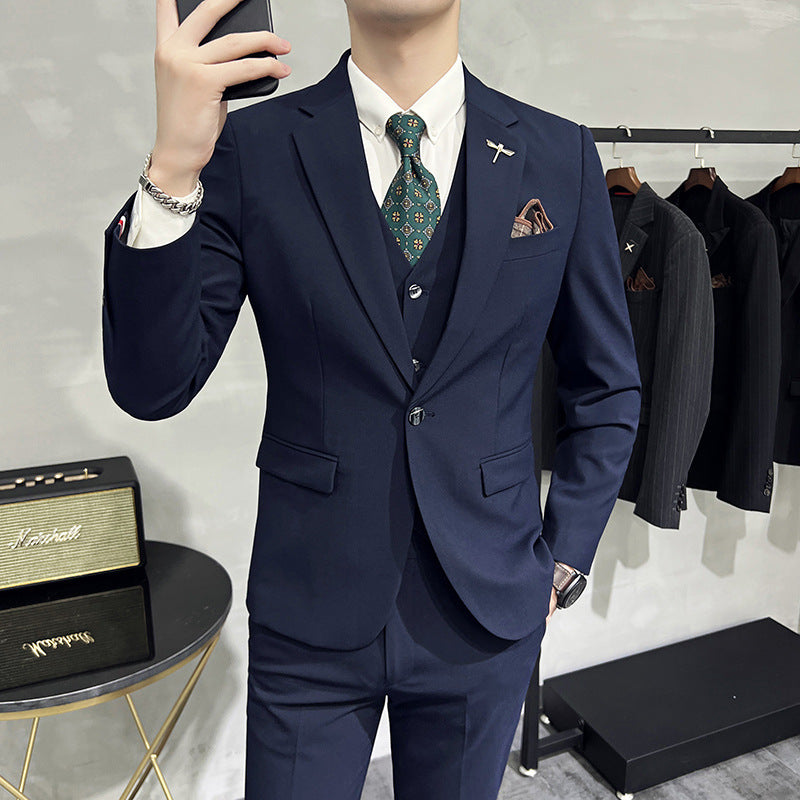 Plus Size Men's Clothing Solid Color Suit Suit Men's Three-Piece Suit