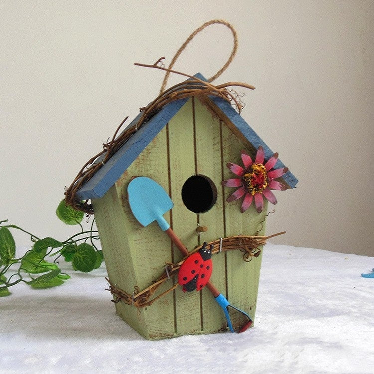 Wooden Bird House Outdoor Pendant