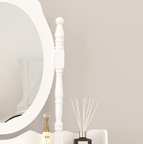 Vanity Table Set With 4 Drawer, Makeup Dressing Table W Cushioned Stool, Girls Women Bedroom Furniture Set Oval Mirror