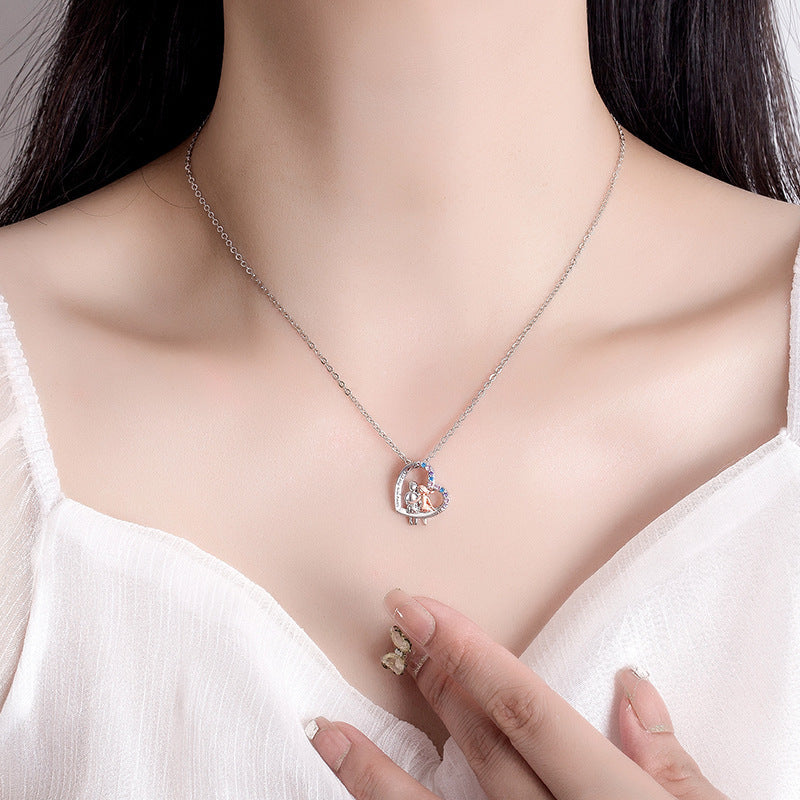 Love Couple Necklace With Colorful Rhinestones Fashion Creative Heart-Shaped Necklace For Valentine's Day Gift