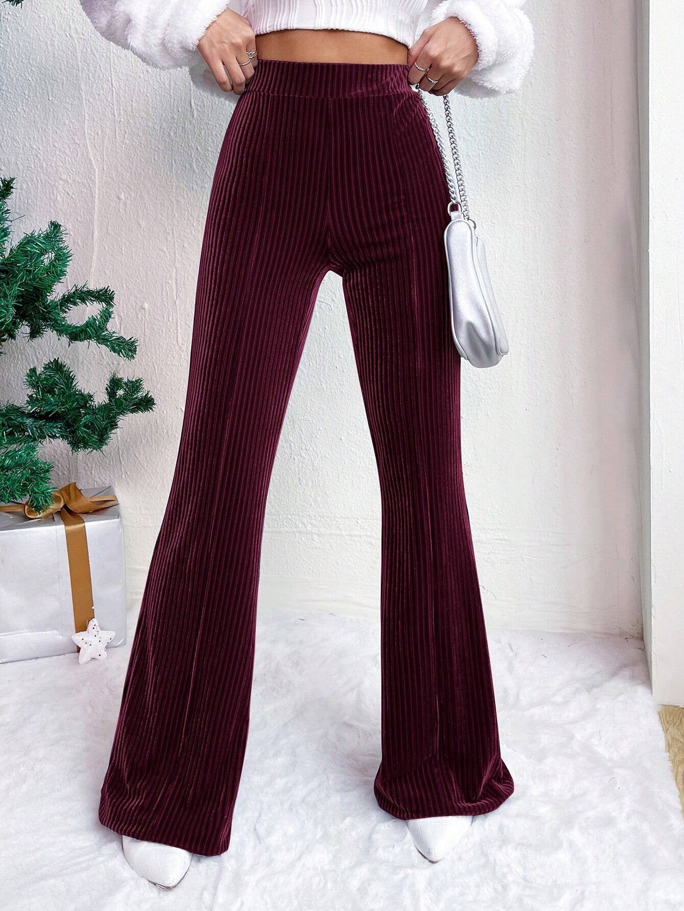 High Waist Lamp Wick Corduroy Bell-Bottom Pants Wide Leg Women