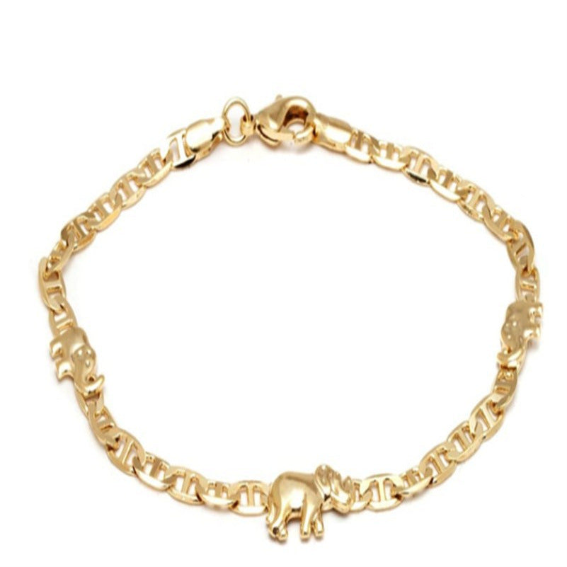 Three Elephants Stud Fashionable Golden Boat Chain