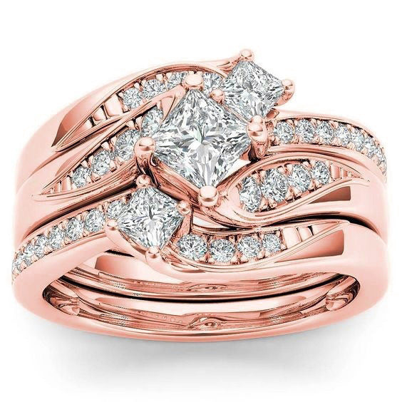 Electroplated 18k Gold Rose Gold Diamond Zircon Ring