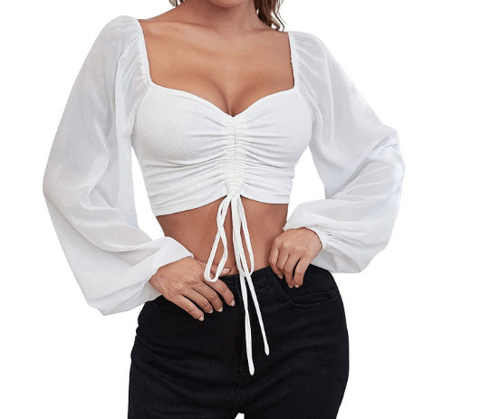 Women V-Neck Mesh Sexy Top