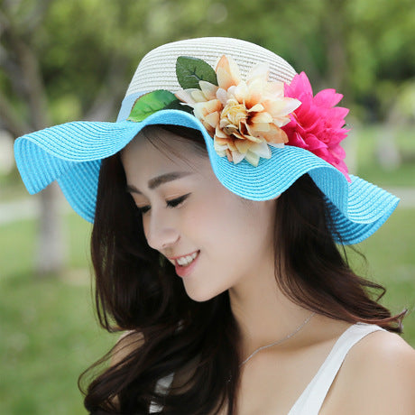 Women's Summer UV Protection Sun Protection Big Brim Sun-Proof Straw Hat Summer Hat Wave Flower Sun Hat Beach Hat